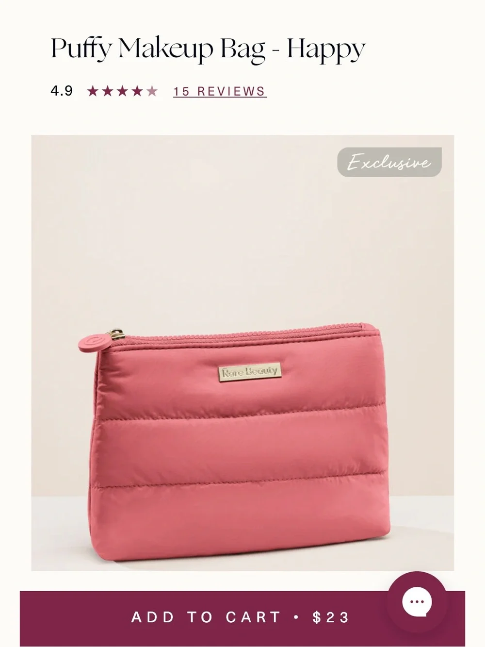Rare Beauty Puffy Makeup Bag